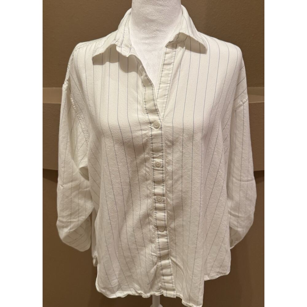 Babaton Aritzia White/Blue Leonore Shirt Size XS